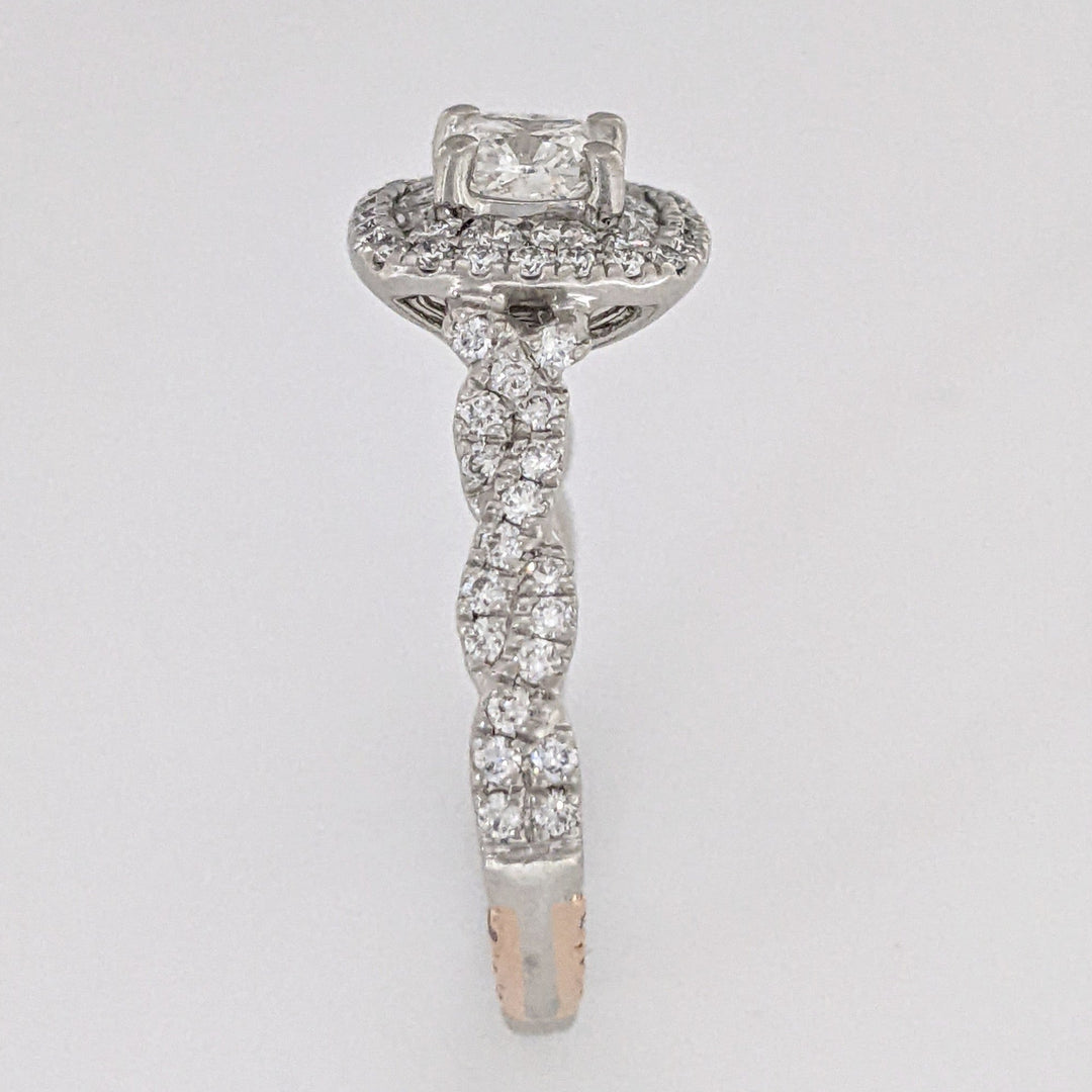 PLATINUM/18K 1.19 CARAT TOTAL WEIGHT SI1 G DIAMOND CUSHON CUT WITH (96) ROUND "PNINA" ESTATE RING 6. GRAMS
