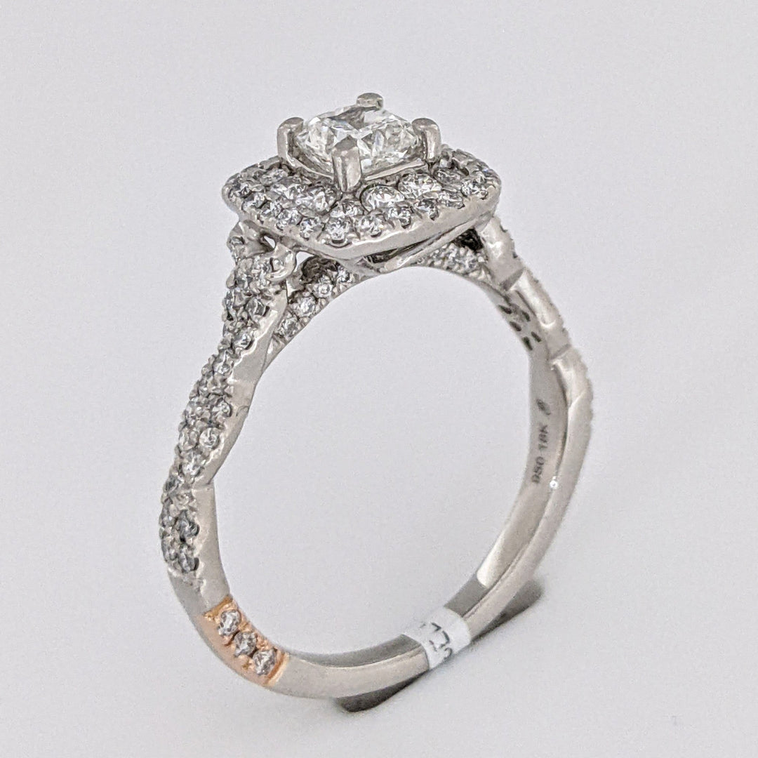PLATINUM/18K 1.19 CARAT TOTAL WEIGHT SI1 G DIAMOND CUSHON CUT WITH (96) ROUND "PNINA" ESTATE RING 6. GRAMS