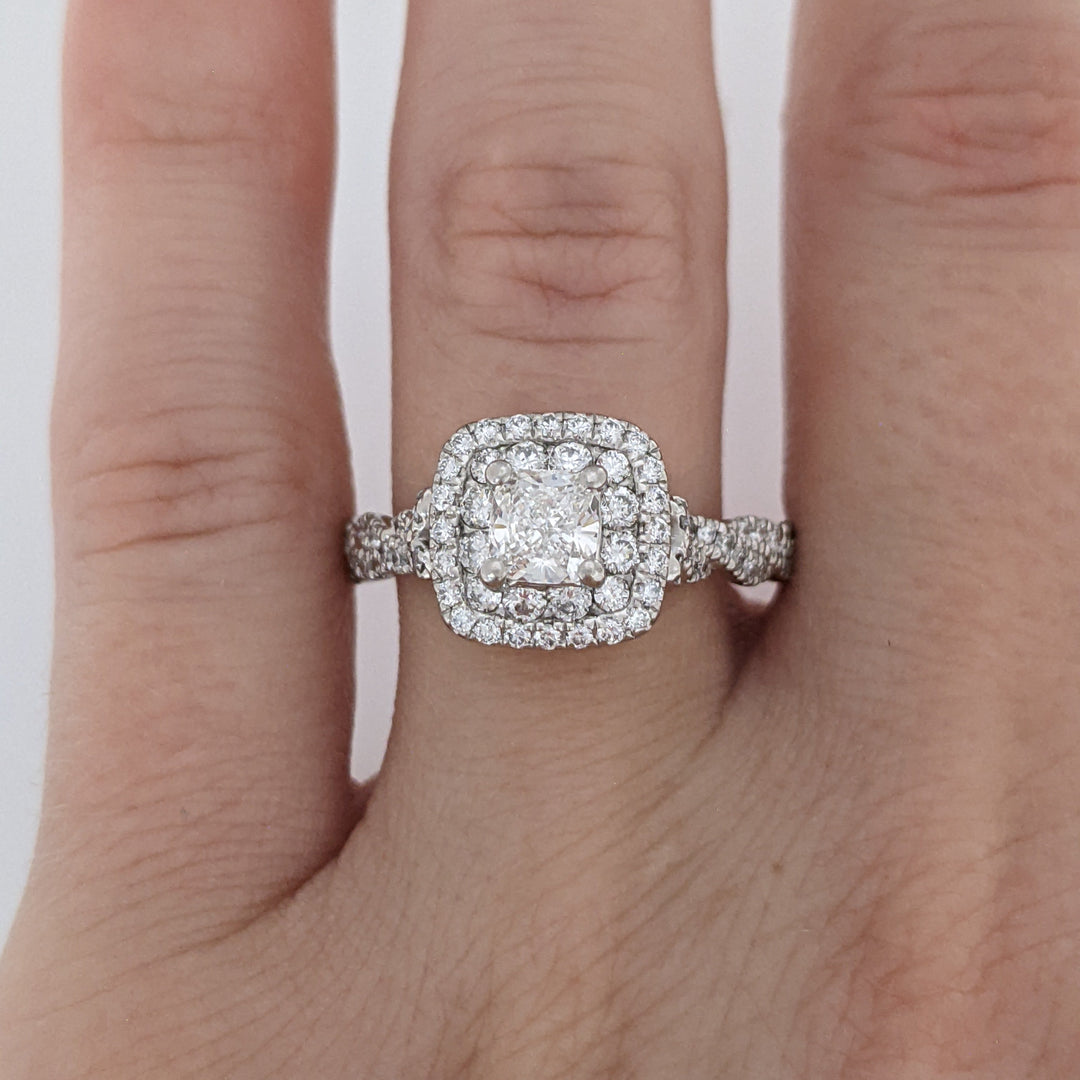 PLATINUM/18K 1.19 CARAT TOTAL WEIGHT SI1 G DIAMOND CUSHON CUT WITH (96) ROUND "PNINA" ESTATE RING 6. GRAMS