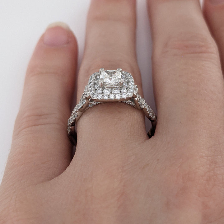 PLATINUM/18K 1.19 CARAT TOTAL WEIGHT SI1 G DIAMOND CUSHON CUT WITH (96) ROUND "PNINA" ESTATE RING 6. GRAMS