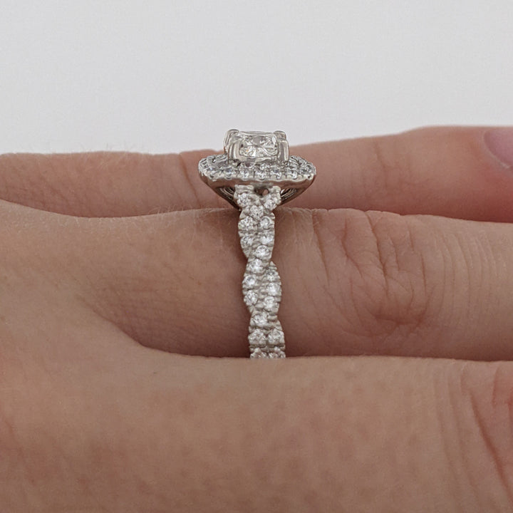 PLATINUM/18K 1.19 CARAT TOTAL WEIGHT SI1 G DIAMOND CUSHON CUT WITH (96) ROUND "PNINA" ESTATE RING 6. GRAMS