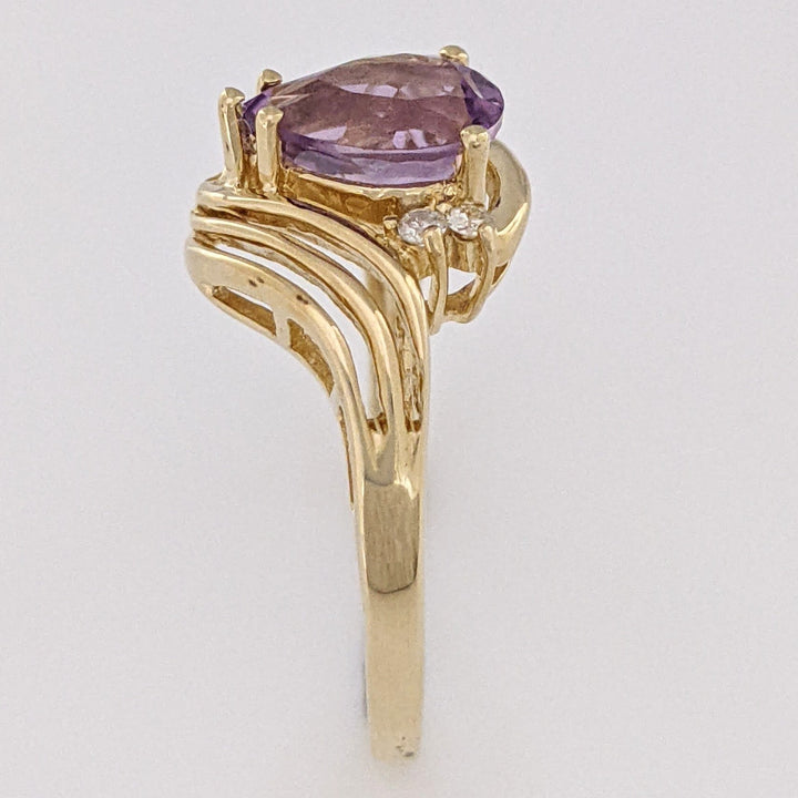 14K AMETHYST PEAR 6X8 WITH MELEE SWIRL TOP ESTATE RING 2.4 GRAMS