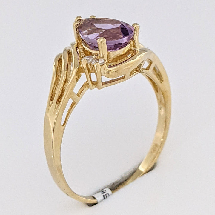 14K AMETHYST PEAR 6X8 WITH MELEE SWIRL TOP ESTATE RING 2.4 GRAMS
