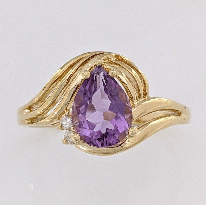 14K AMETHYST PEAR 6X8 WITH MELEE SWIRL TOP ESTATE RING 2.4 GRAMS