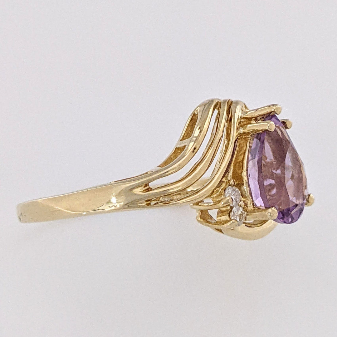 14K AMETHYST PEAR 6X8 WITH MELEE SWIRL TOP ESTATE RING 2.4 GRAMS