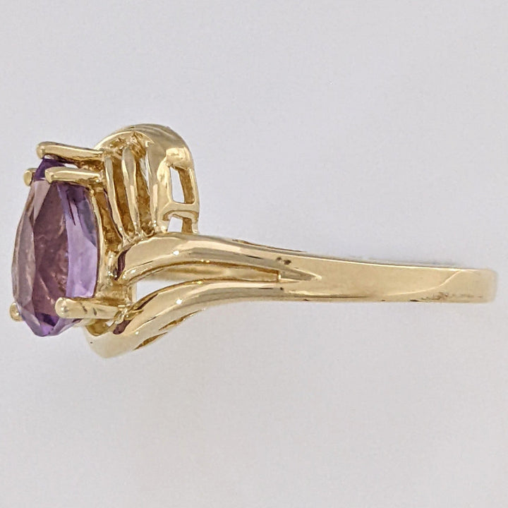 14K AMETHYST PEAR 6X8 WITH MELEE SWIRL TOP ESTATE RING 2.4 GRAMS