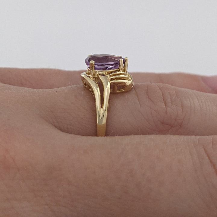 14K AMETHYST PEAR 6X8 WITH MELEE SWIRL TOP ESTATE RING 2.4 GRAMS