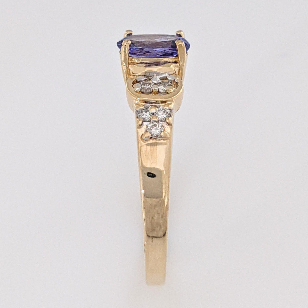 14K TANZANITE OVAL 5X7 WITH .10 DIAMOND TOTAL WEIGHT (10) ROUND ESTATE RING 3.2 GRAMS