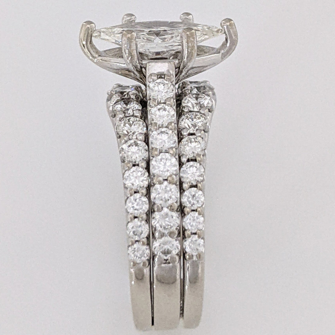 14K WHITE 2.40 CARAT TOTAL WEIGHT SI2 E DIAMOND MARQUISE WITH (44) MELEE ESTATE RING 7.7 GRAMS