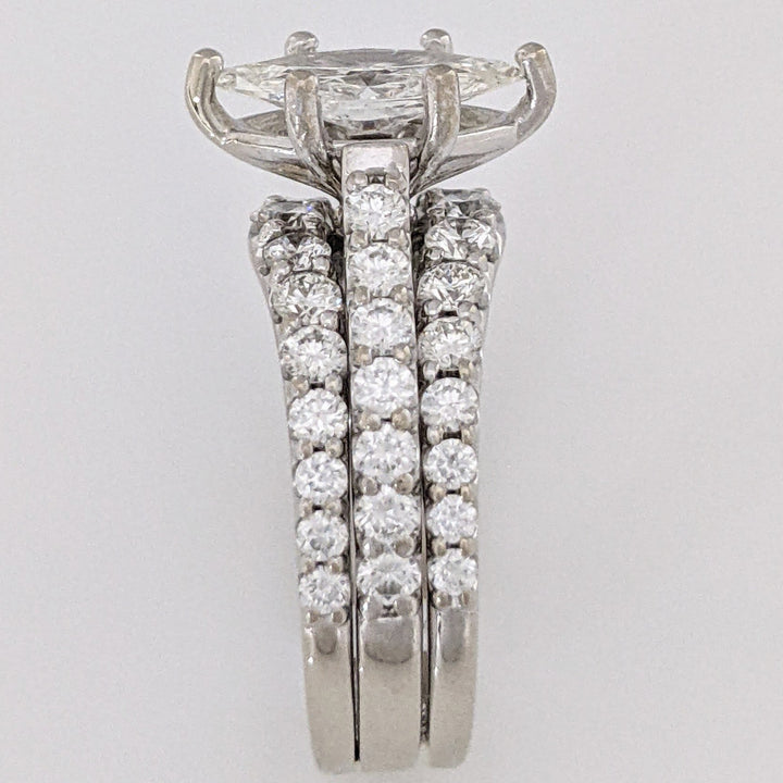 14K WHITE 2.40 CARAT TOTAL WEIGHT SI2 E DIAMOND MARQUISE WITH (44) MELEE ESTATE RING 7.7 GRAMS