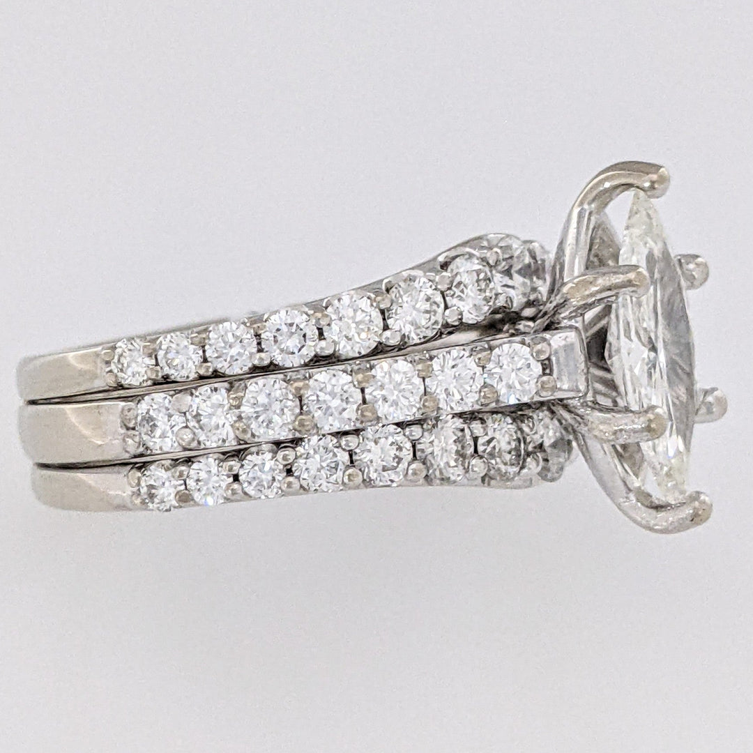 14K WHITE 2.40 CARAT TOTAL WEIGHT SI2 E DIAMOND MARQUISE WITH (44) MELEE ESTATE RING 7.7 GRAMS