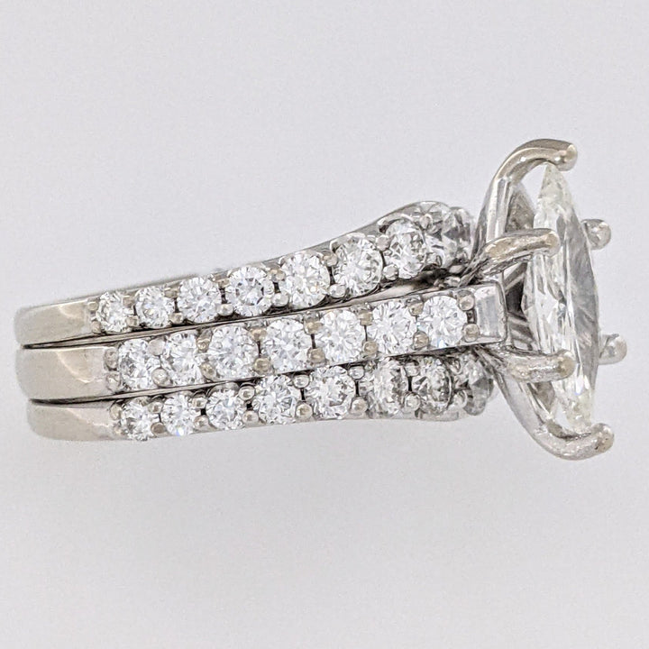 14K WHITE 2.40 CARAT TOTAL WEIGHT SI2 E DIAMOND MARQUISE WITH (44) MELEE ESTATE RING 7.7 GRAMS