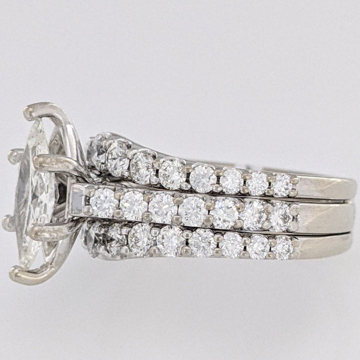 14K WHITE 2.40 CARAT TOTAL WEIGHT SI2 E DIAMOND MARQUISE WITH (44) MELEE ESTATE RING 7.7 GRAMS