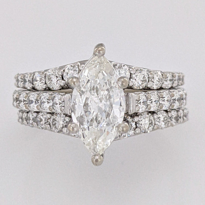 14K WHITE 2.40 CARAT TOTAL WEIGHT SI2 E DIAMOND MARQUISE WITH (44) MELEE ESTATE RING 7.7 GRAMS