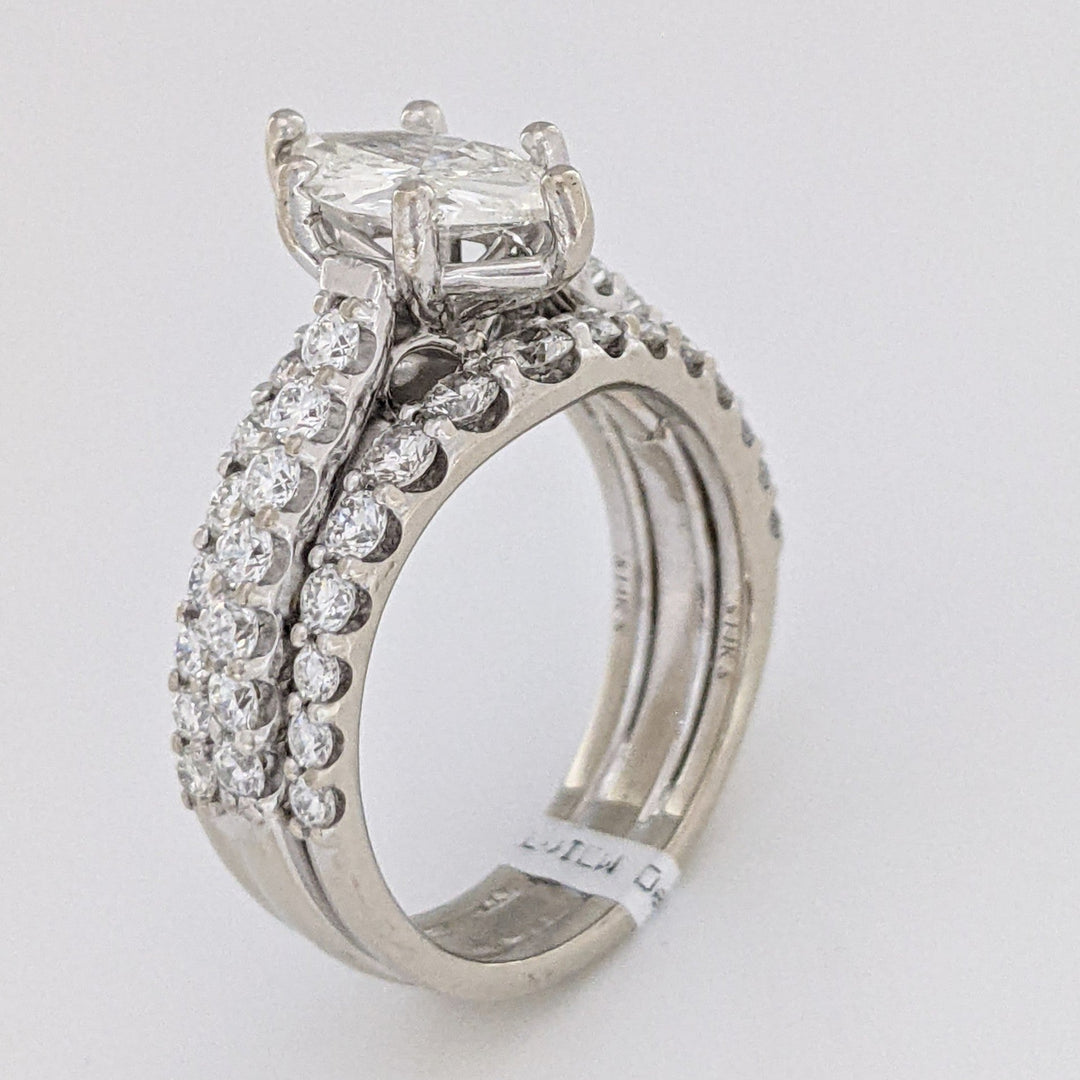 14K WHITE 2.40 CARAT TOTAL WEIGHT SI2 E DIAMOND MARQUISE WITH (44) MELEE ESTATE RING 7.7 GRAMS