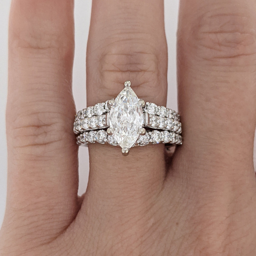 14K WHITE 2.40 CARAT TOTAL WEIGHT SI2 E DIAMOND MARQUISE WITH (44) MELEE ESTATE RING 7.7 GRAMS