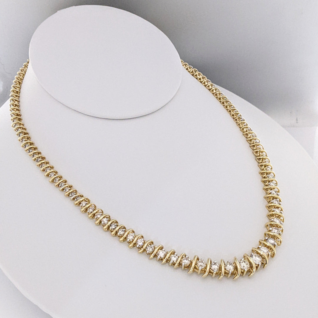 14K 8.85 CARAT TOTAL WEIGHT I1-I2 H-I DIAMOND ROUND (106) ESTATE S-LINK NECKLACE 39.4 GRAMS