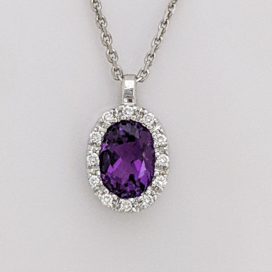 14K WHITE AMETHYST OVAL 5X7 WITH MELEE ESTATE HALO PENDANT & CHAIN 2.4 GRAMS