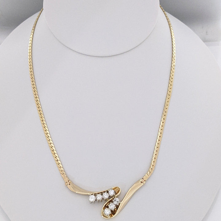 14K 1.46 CARAT TOTAL WEIGHT I1 H-I DIAMOND ROUND (7) FREE FORM ESTATE NECKLACE 19.3 GRAMS