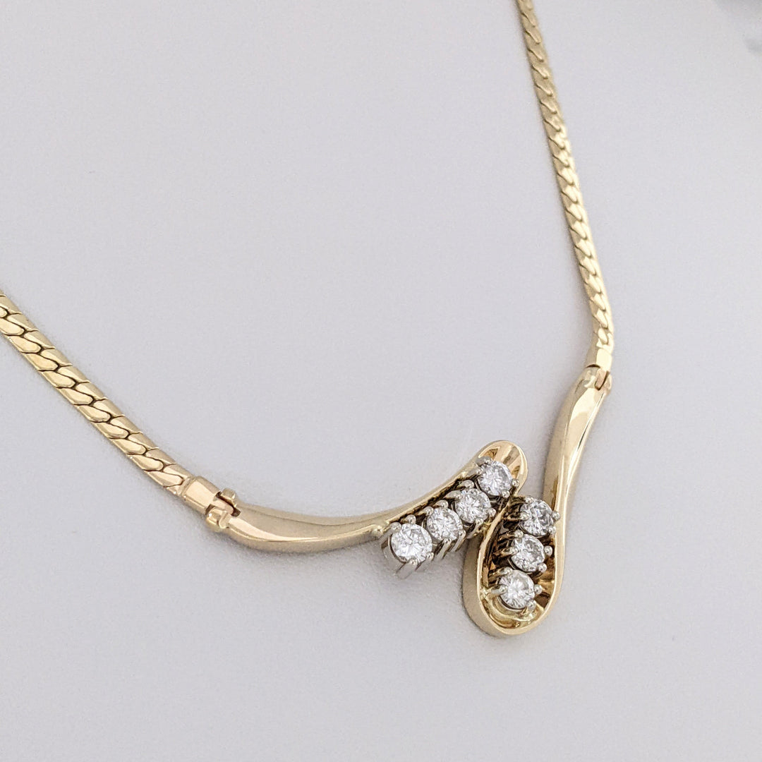 14K 1.46 CARAT TOTAL WEIGHT I1 H-I DIAMOND ROUND (7) FREE FORM ESTATE NECKLACE 19.3 GRAMS