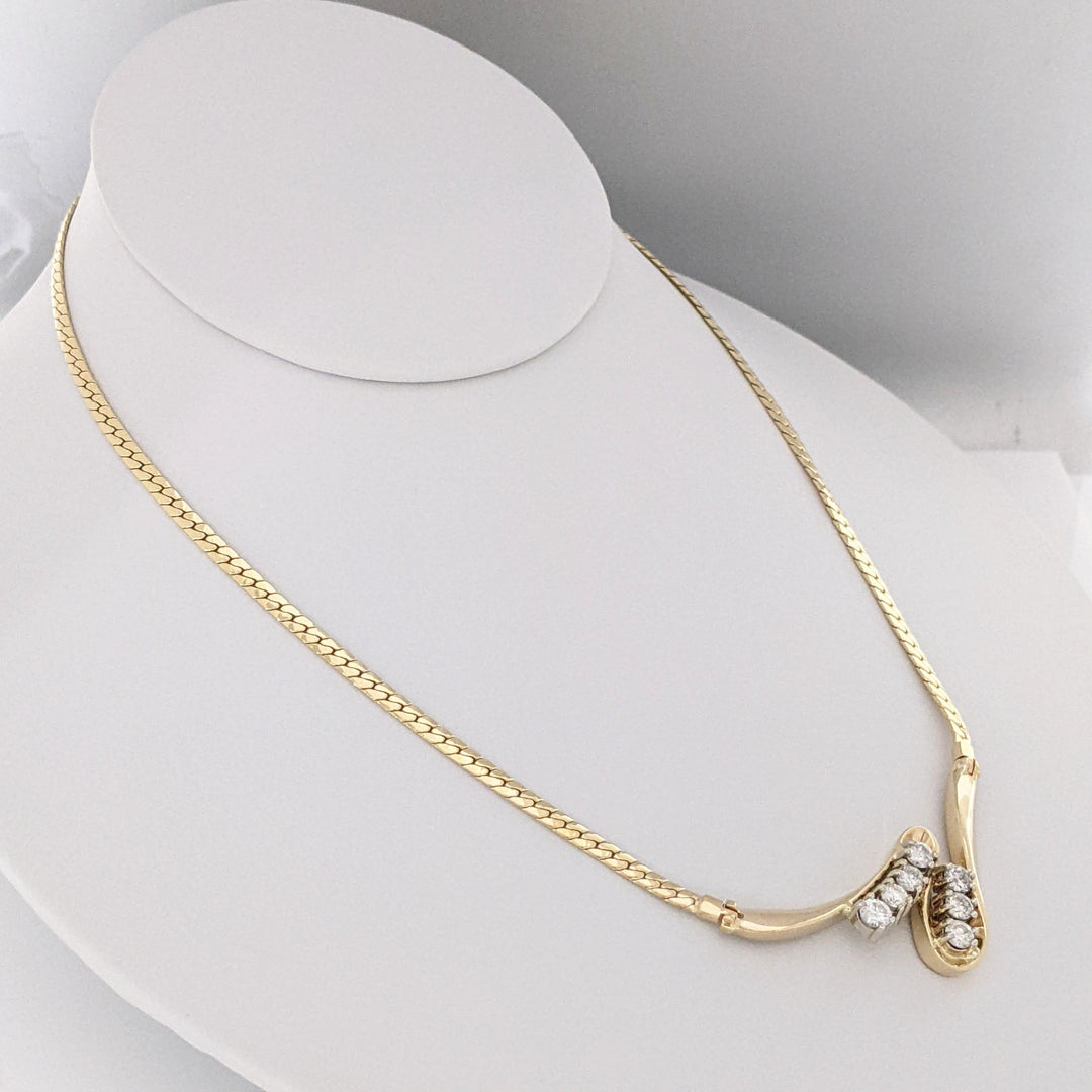 14K 1.46 CARAT TOTAL WEIGHT I1 H-I DIAMOND ROUND (7) FREE FORM ESTATE NECKLACE 19.3 GRAMS