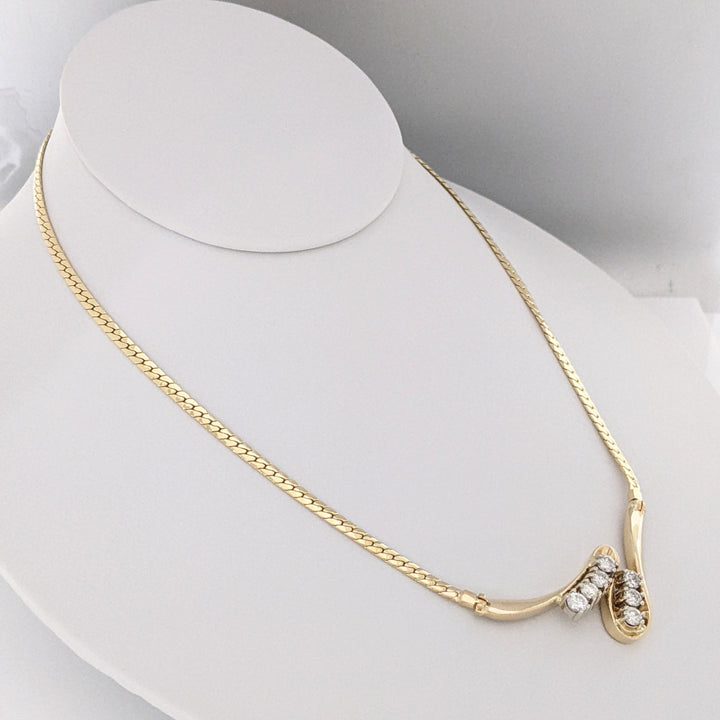 14K 1.46 CARAT TOTAL WEIGHT I1 H-I DIAMOND ROUND (7) FREE FORM ESTATE NECKLACE 19.3 GRAMS