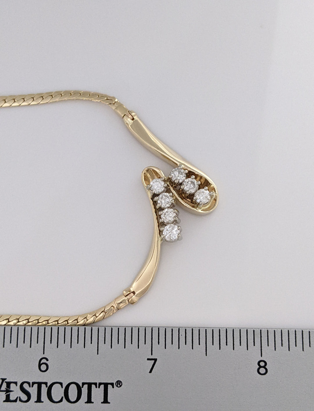 14K 1.46 CARAT TOTAL WEIGHT I1 H-I DIAMOND ROUND (7) FREE FORM ESTATE NECKLACE 19.3 GRAMS