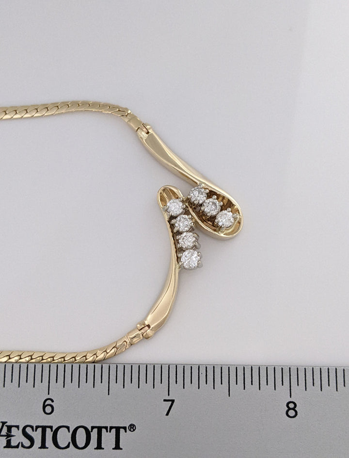 14K 1.46 CARAT TOTAL WEIGHT I1 H-I DIAMOND ROUND (7) FREE FORM ESTATE NECKLACE 19.3 GRAMS