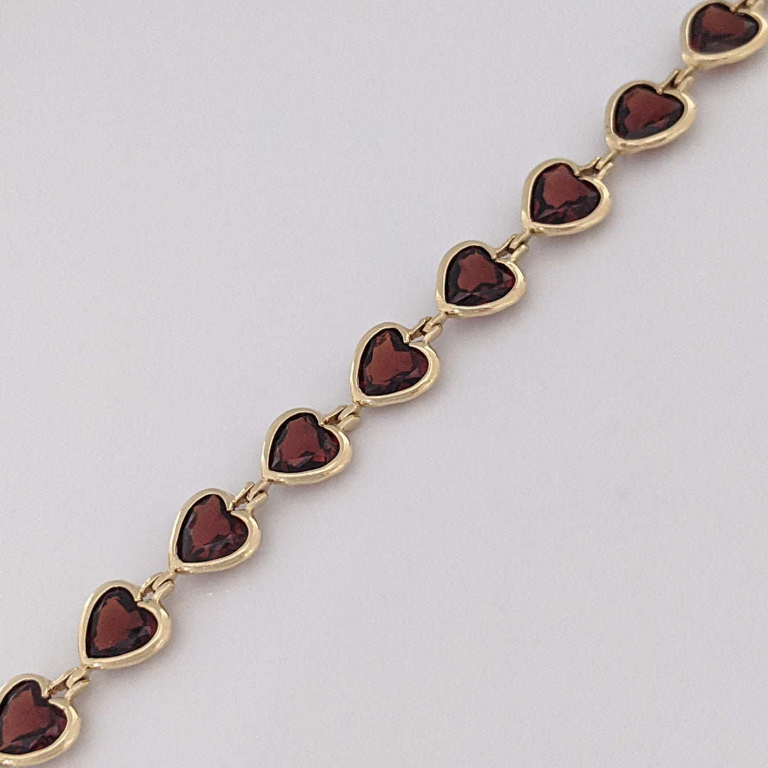 14K GARNET HEART 6MM (18) BEZEL ESTATE BRACELET 7.0 GRAMS