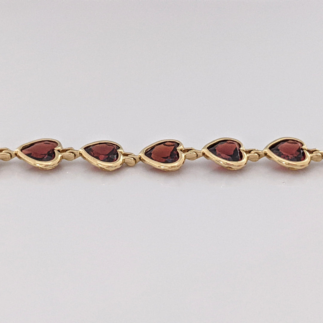 14K GARNET HEART 6MM (18) BEZEL ESTATE BRACELET 7.0 GRAMS