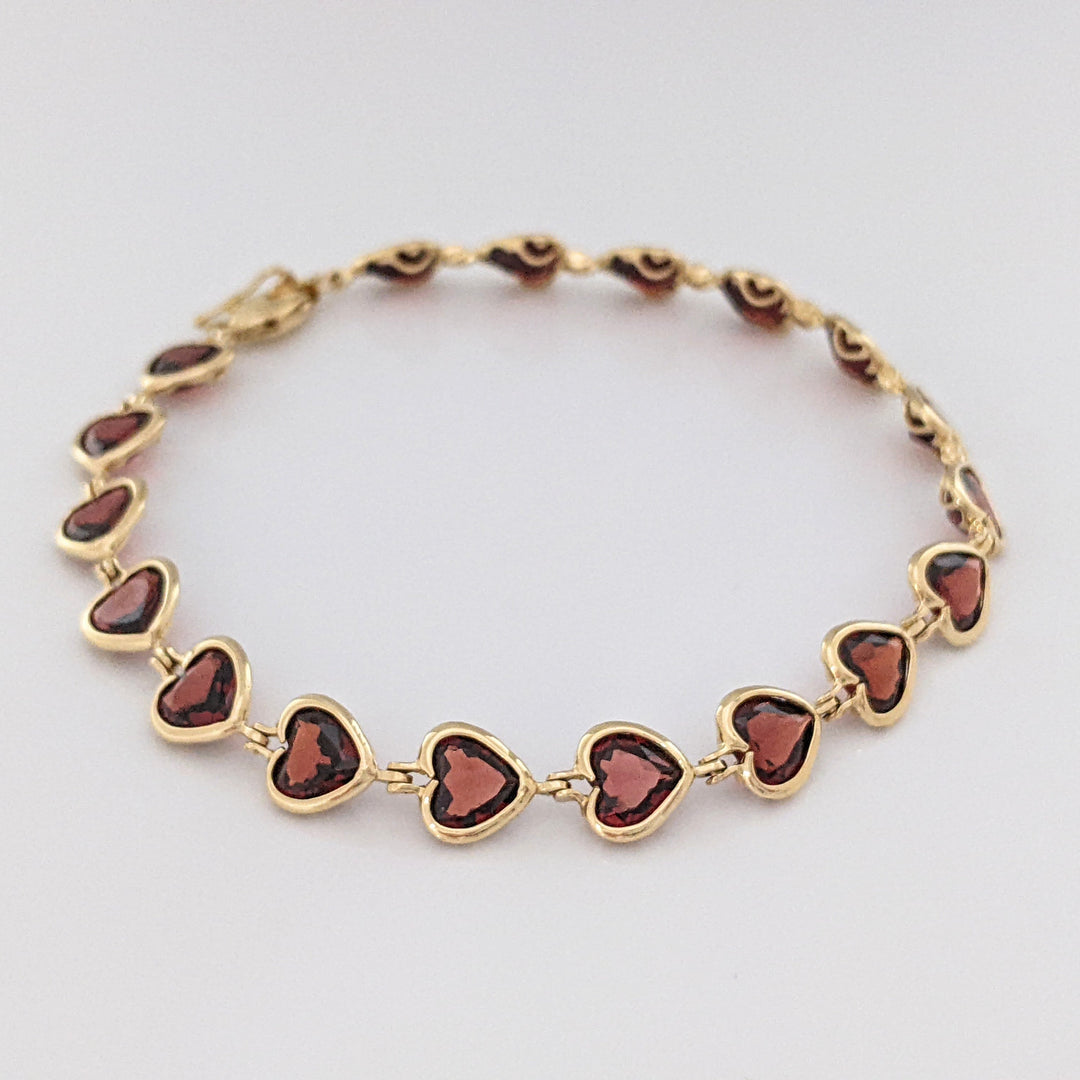 14K GARNET HEART 6MM (18) BEZEL ESTATE BRACELET 7.0 GRAMS