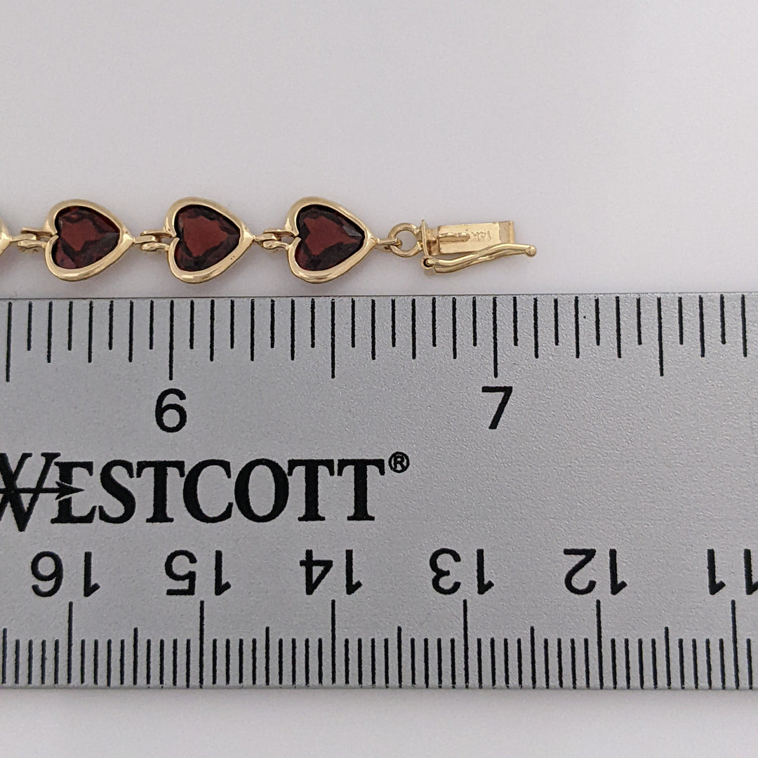 14K GARNET HEART 6MM (18) BEZEL ESTATE BRACELET 7.0 GRAMS