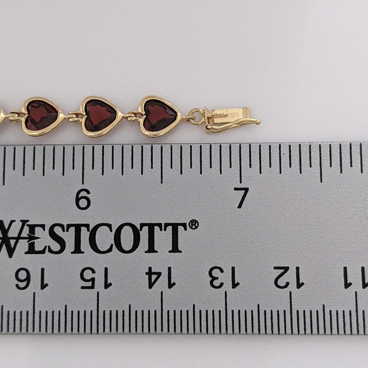 14K GARNET HEART 6MM (18) BEZEL ESTATE BRACELET 7.0 GRAMS
