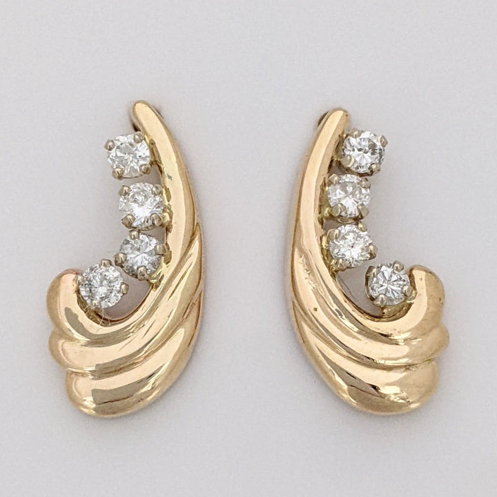 14K .63 CARAT TOTAL WEIGHT I1 I DIAMOND ROUND (8) SHRIMP ESTATE J-HOOP EARRINGS 6.3 GRAMS