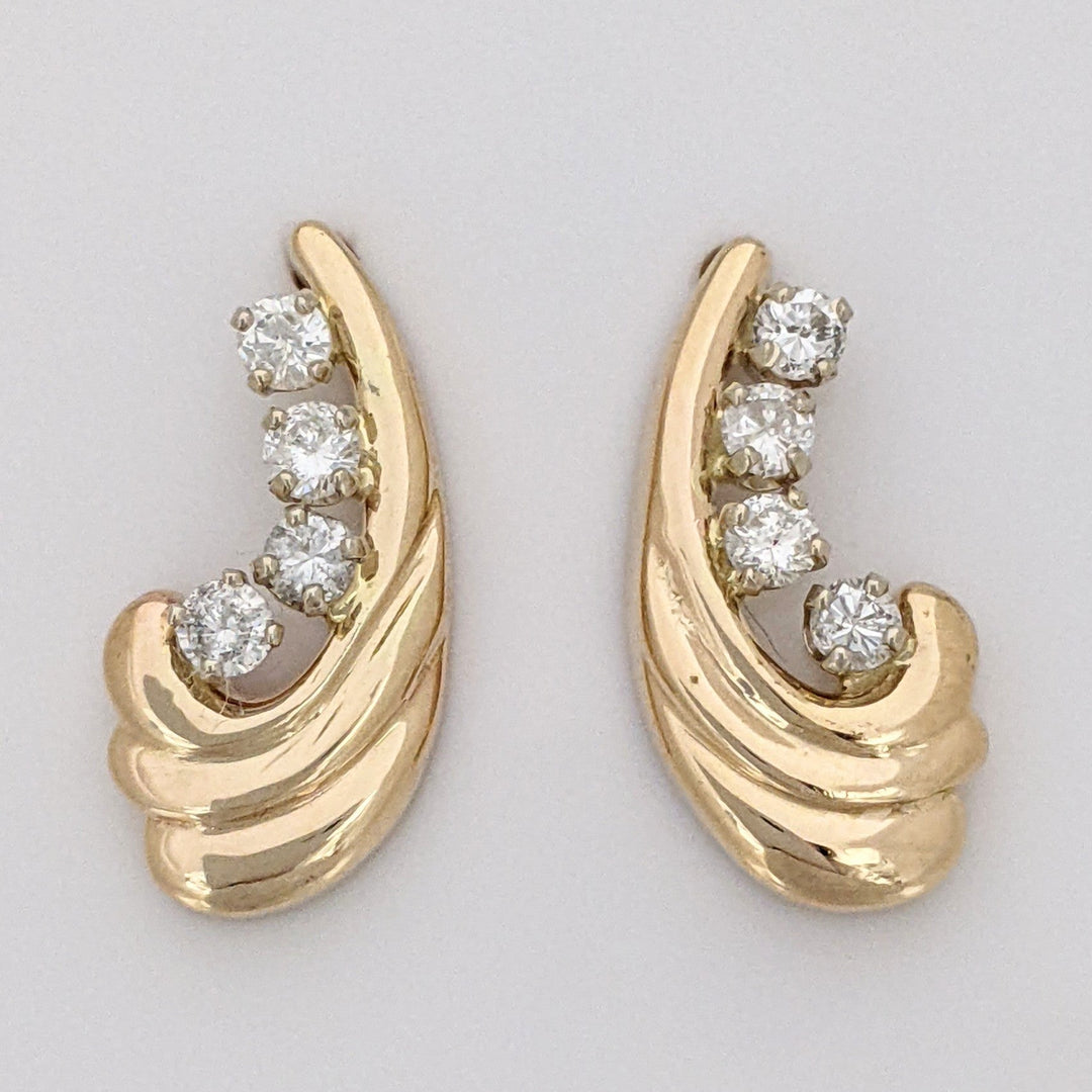 14K .63 CARAT TOTAL WEIGHT I1 I DIAMOND ROUND (8) SHRIMP ESTATE J-HOOP EARRINGS 6.3 GRAMS