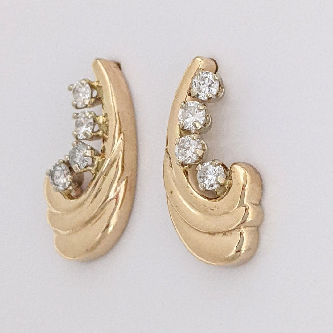 14K .63 CARAT TOTAL WEIGHT I1 I DIAMOND ROUND (8) SHRIMP ESTATE J-HOOP EARRINGS 6.3 GRAMS