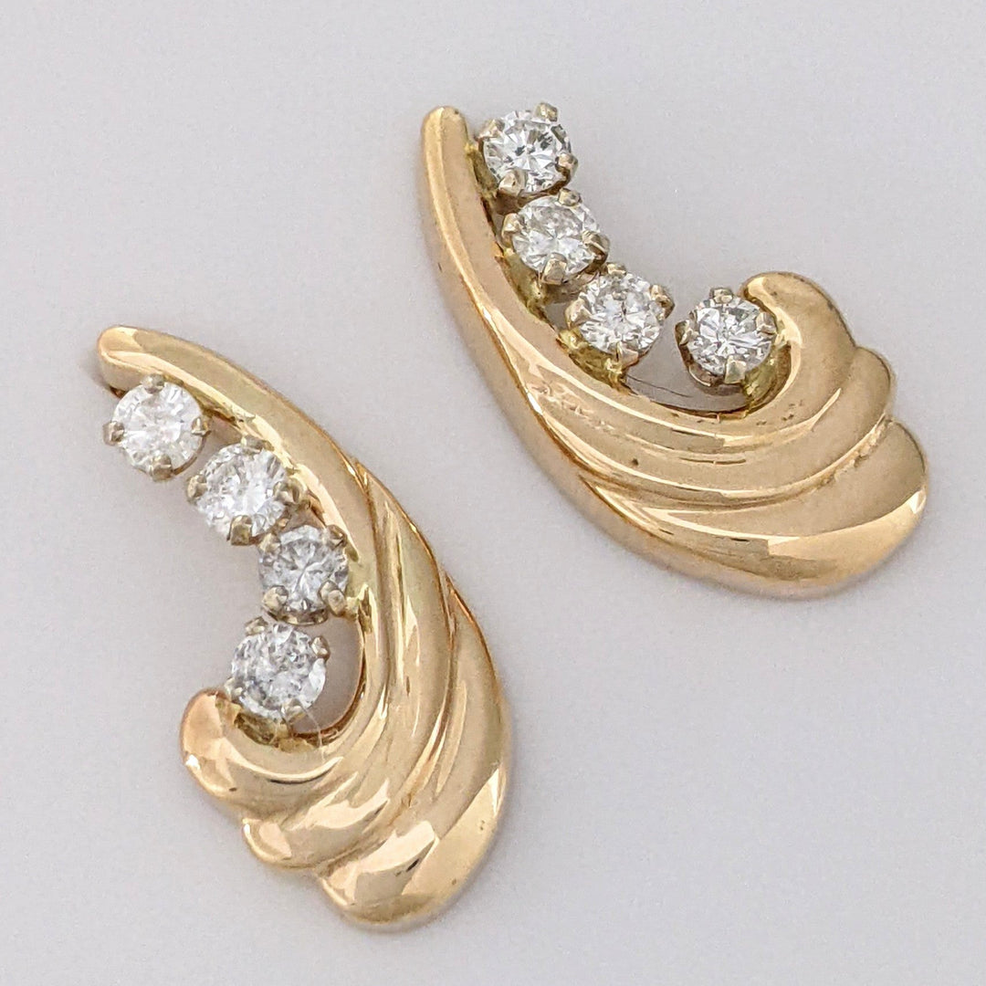 14K .63 CARAT TOTAL WEIGHT I1 I DIAMOND ROUND (8) SHRIMP ESTATE J-HOOP EARRINGS 6.3 GRAMS