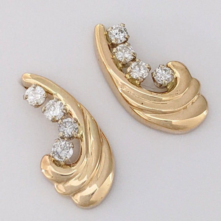 14K .63 CARAT TOTAL WEIGHT I1 I DIAMOND ROUND (8) SHRIMP ESTATE J-HOOP EARRINGS 6.3 GRAMS