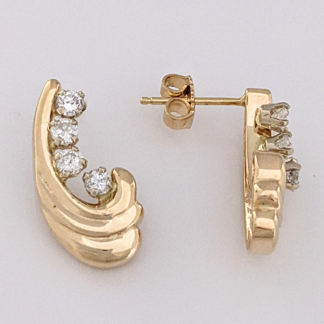 14K .63 CARAT TOTAL WEIGHT I1 I DIAMOND ROUND (8) SHRIMP ESTATE J-HOOP EARRINGS 6.3 GRAMS