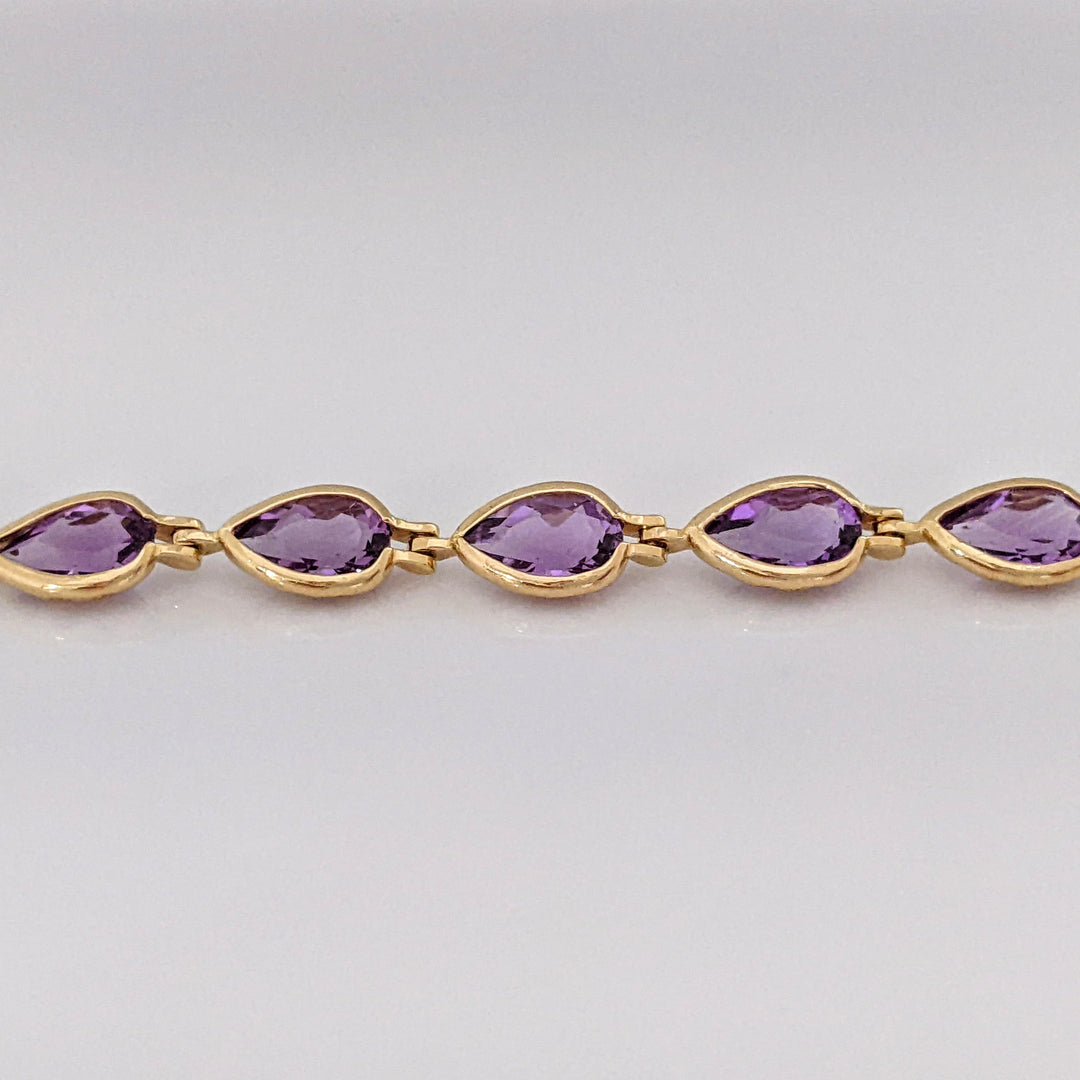 14K AMETHYST PEAR 5X8 (15) BEZEL ESTATE BRACELET 7.2 GRAMS