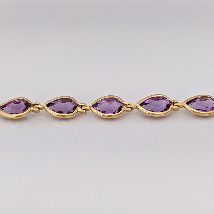 14K AMETHYST PEAR 5X8 (15) BEZEL ESTATE BRACELET 7.2 GRAMS