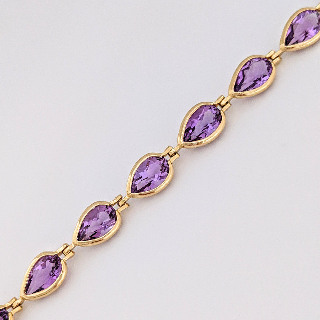 14K AMETHYST PEAR 5X8 (15) BEZEL ESTATE BRACELET 7.2 GRAMS