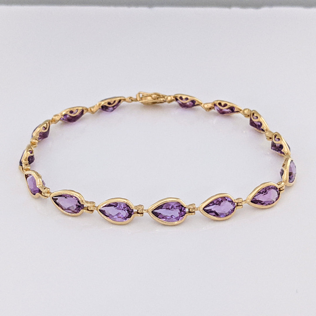 14K AMETHYST PEAR 5X8 (15) BEZEL ESTATE BRACELET 7.2 GRAMS