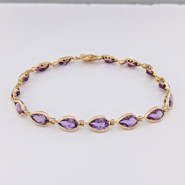 14K AMETHYST PEAR 5X8 (15) BEZEL ESTATE BRACELET 7.2 GRAMS