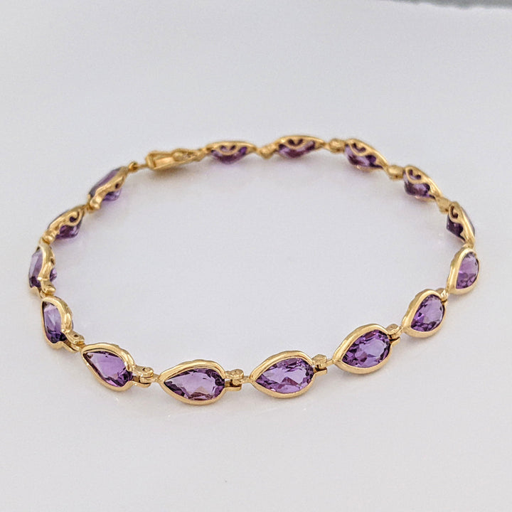 14K AMETHYST PEAR 5X8 (15) BEZEL ESTATE BRACELET 7.2 GRAMS