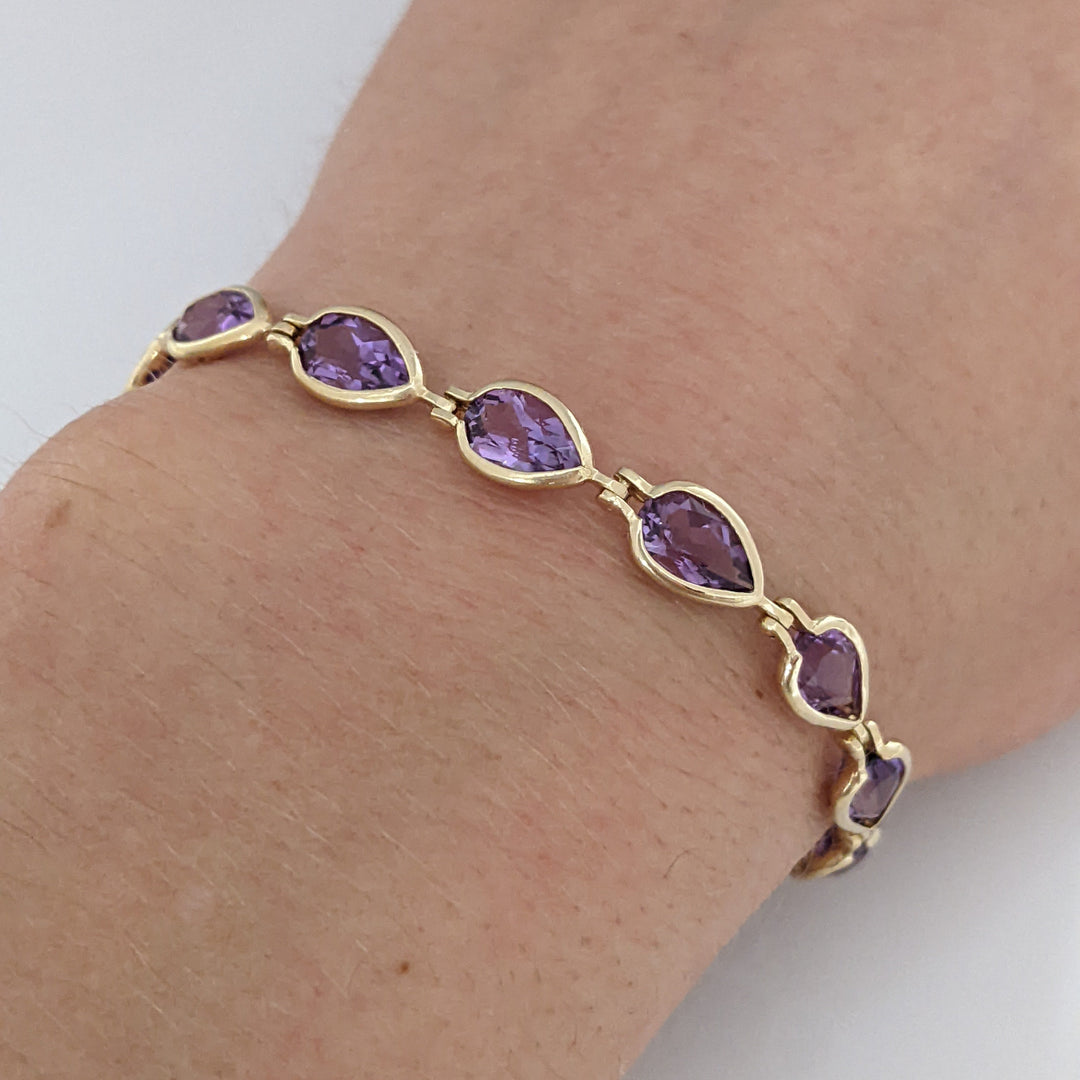 14K AMETHYST PEAR 5X8 (15) BEZEL ESTATE BRACELET 7.2 GRAMS
