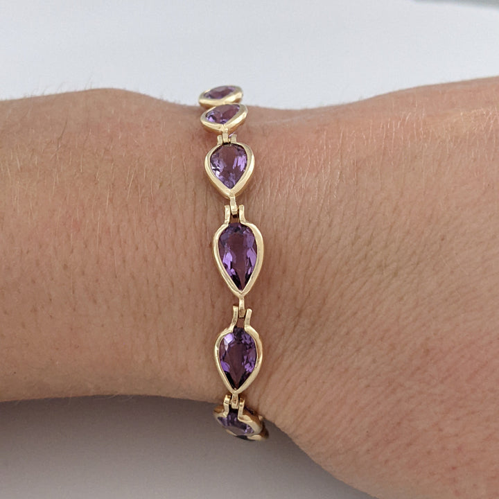 14K AMETHYST PEAR 5X8 (15) BEZEL ESTATE BRACELET 7.2 GRAMS