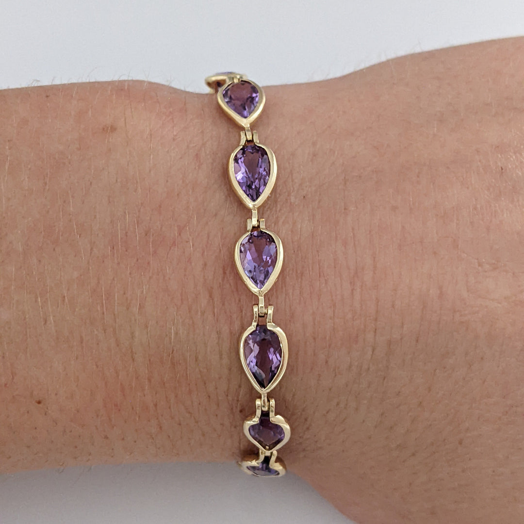 14K AMETHYST PEAR 5X8 (15) BEZEL ESTATE BRACELET 7.2 GRAMS