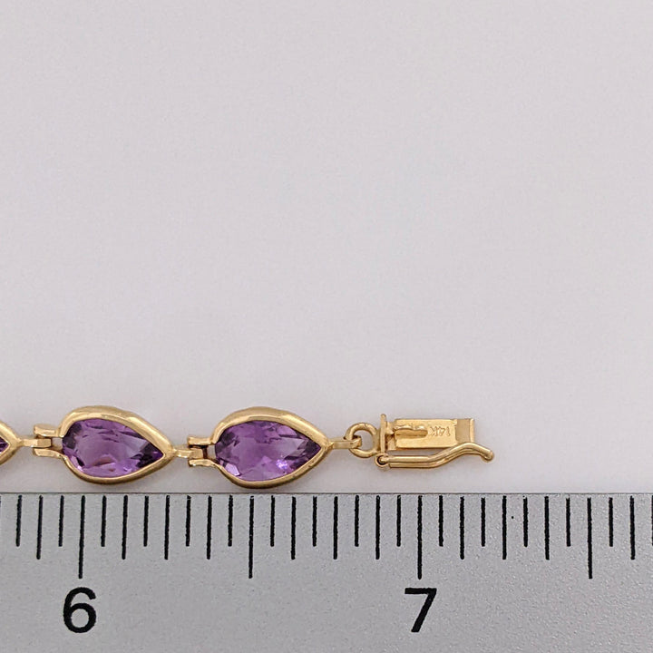14K AMETHYST PEAR 5X8 (15) BEZEL ESTATE BRACELET 7.2 GRAMS