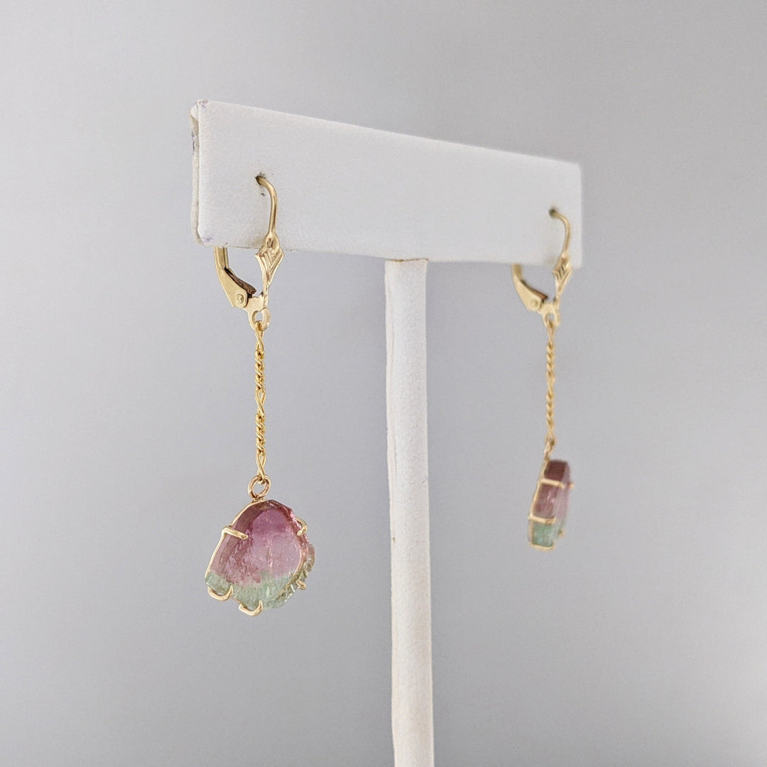 14K MAINE WATERMELON TOURMALINE SLICE (11) ESTATE NECKLACE/ EARRING SET 19.9 GRAMS